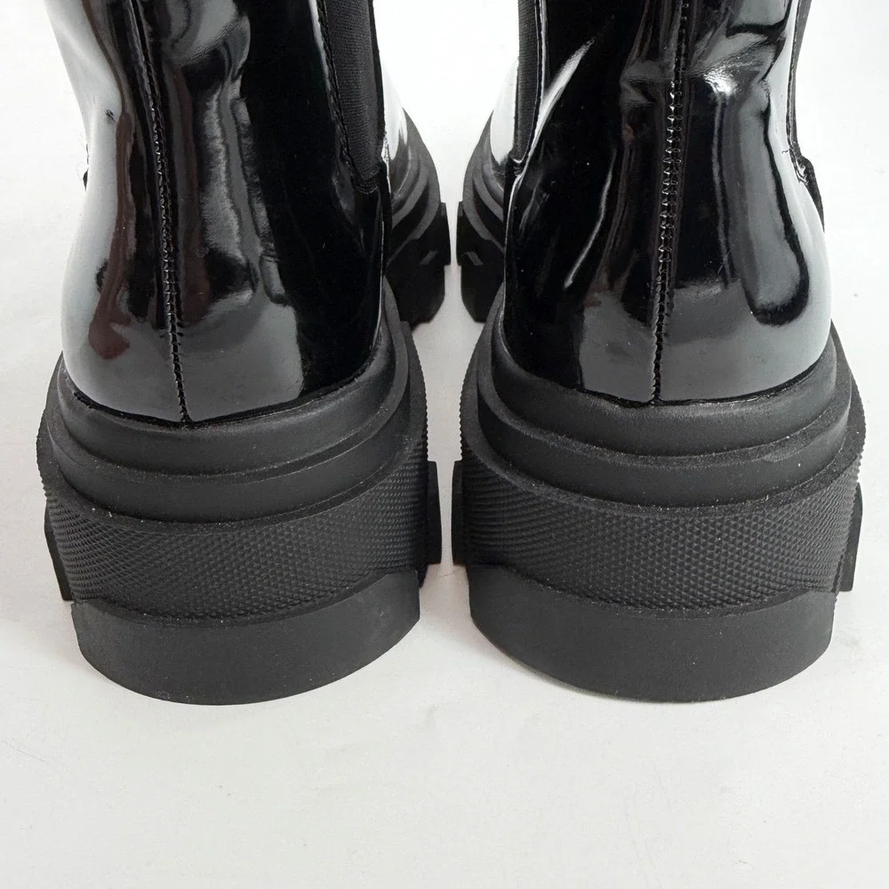 Dream Pairs Womens Black Patent Chunky Platform Chelsea Lug Sole Boots Size‎ 5.5